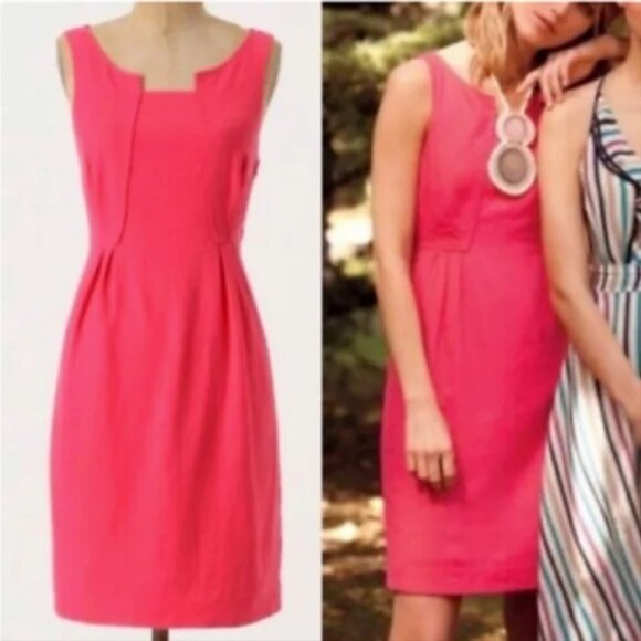 Anthropologie Edme & Esyllte Barbiecore Hot Pink Sleeveless Linen Sheat (Size 0) - Picture 6 of 6